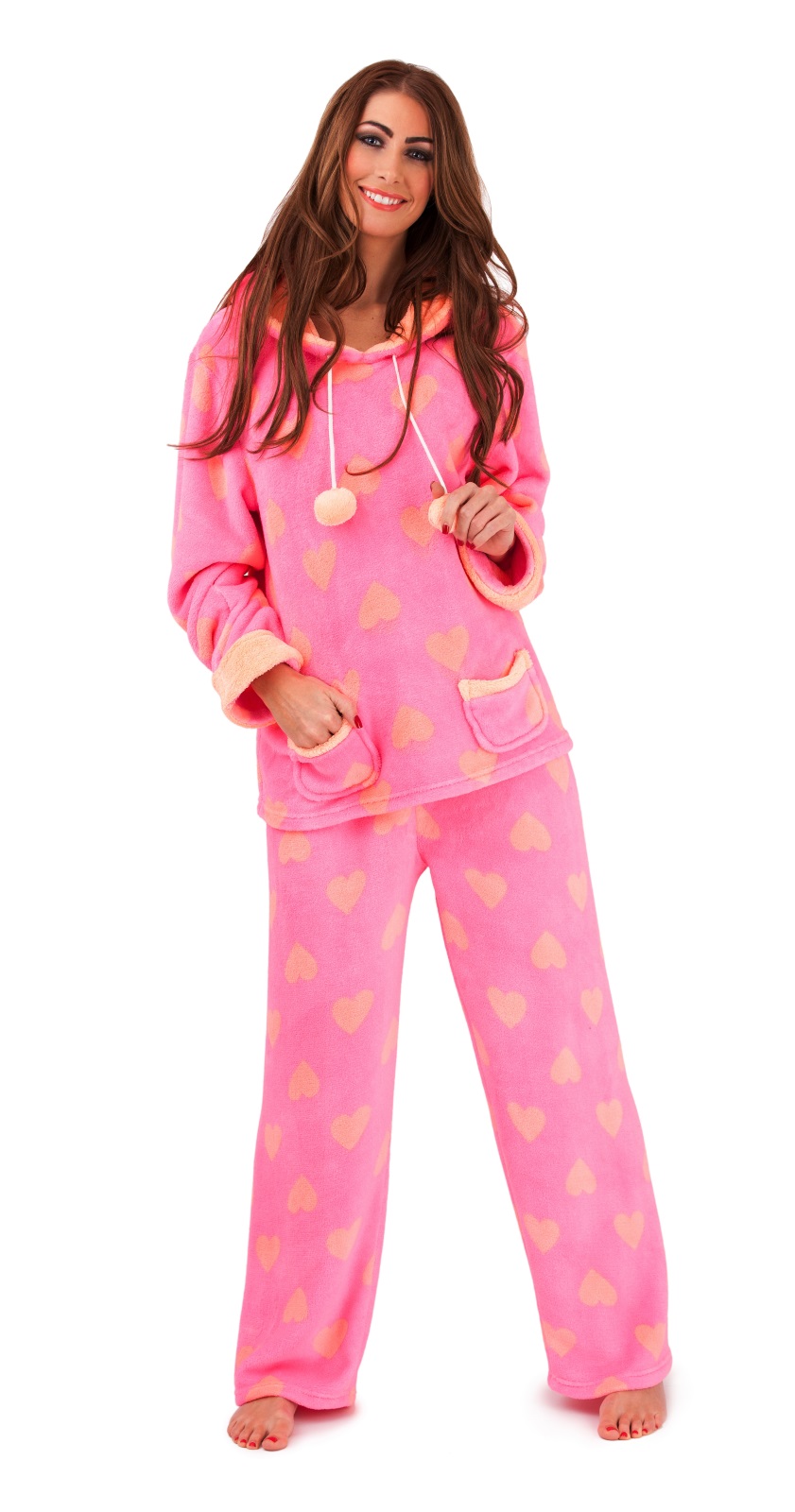 Womens Lounge Pants + Hooded Jumper Set Warm Fleece Pyjamas Lounge Set